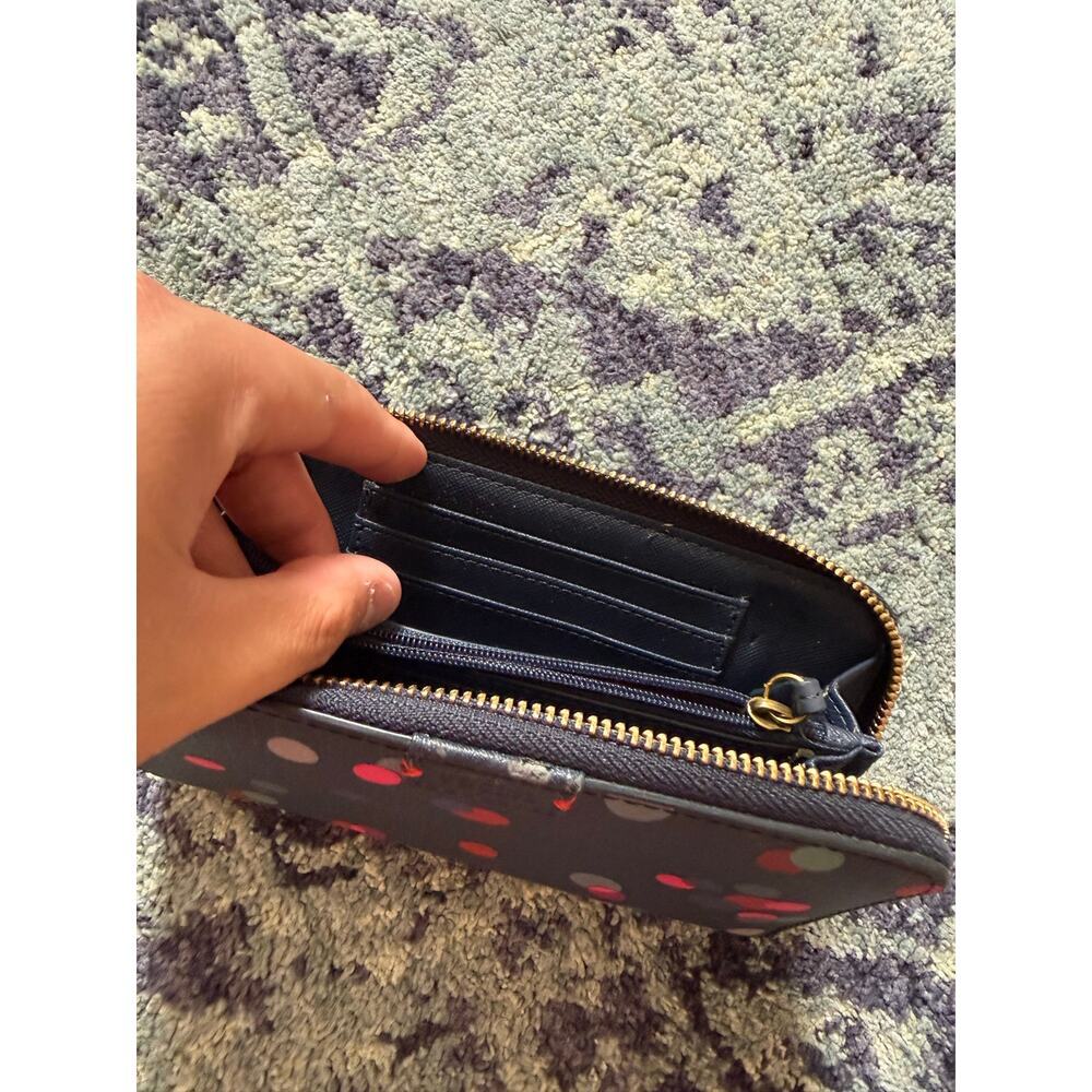 Blue Multicolor Polka Dot Leather Wallet Wristlet Casual Preppy - Picture 6 of 8